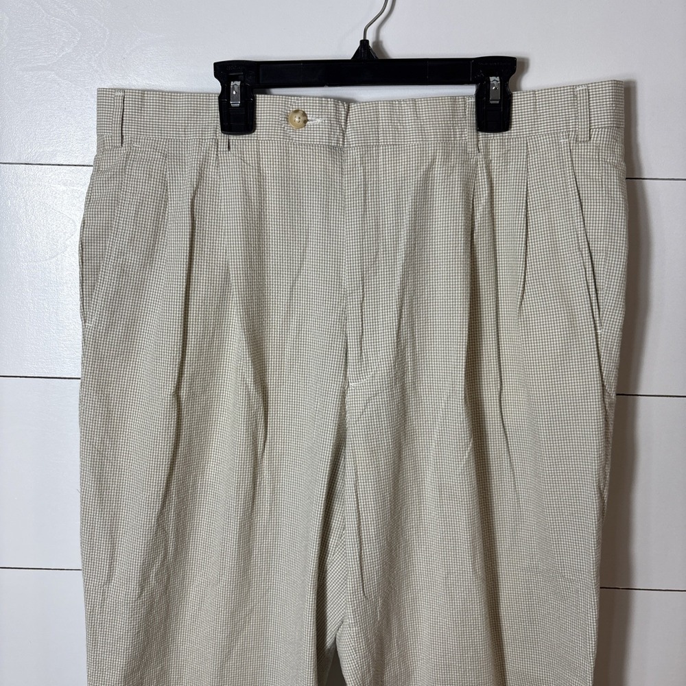 Berle Pants Men's Size 36‎ x 28.5 Cotton Cream Seersucker Check